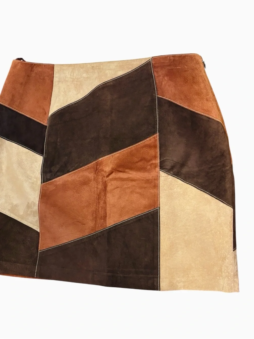Apostrophe Genuine Leather Patchwork Suede Mini Skirt | Y2K Boho Western |Sz 14P